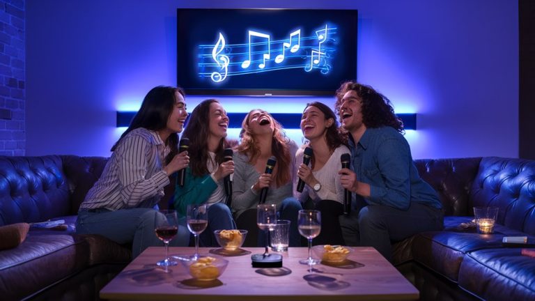 karaoke friends singing together