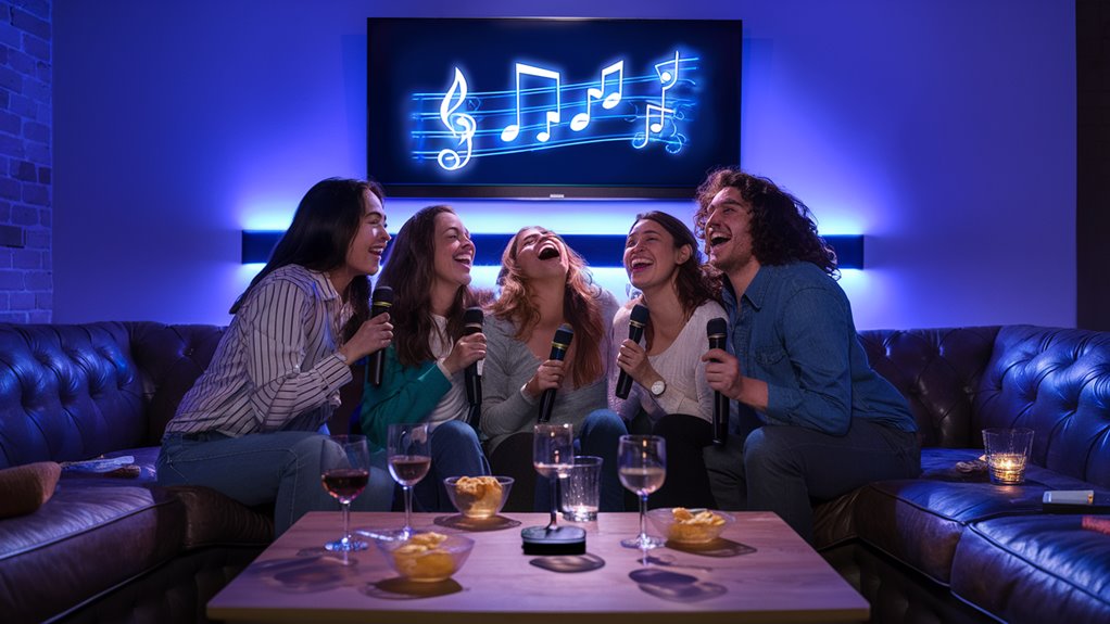 karaoke friends singing together