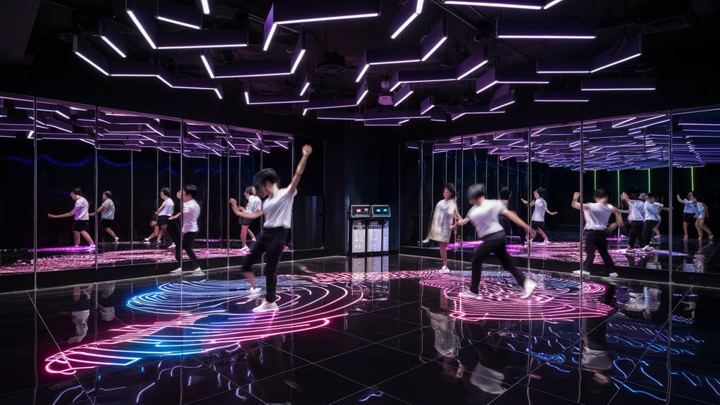 moving lights under dancers
