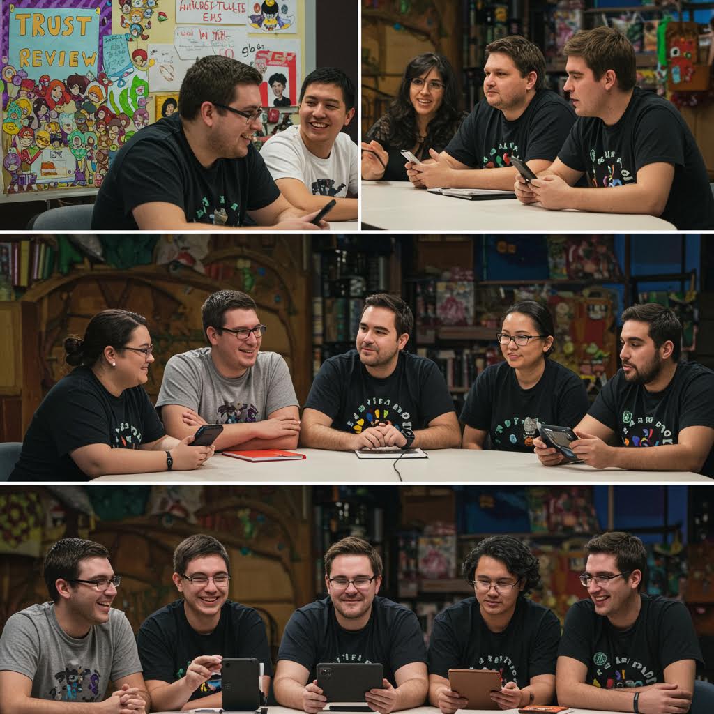 온카스터디 팀원들이 아이디어 회의 중 활발하게 토론하며 협업하는 모습