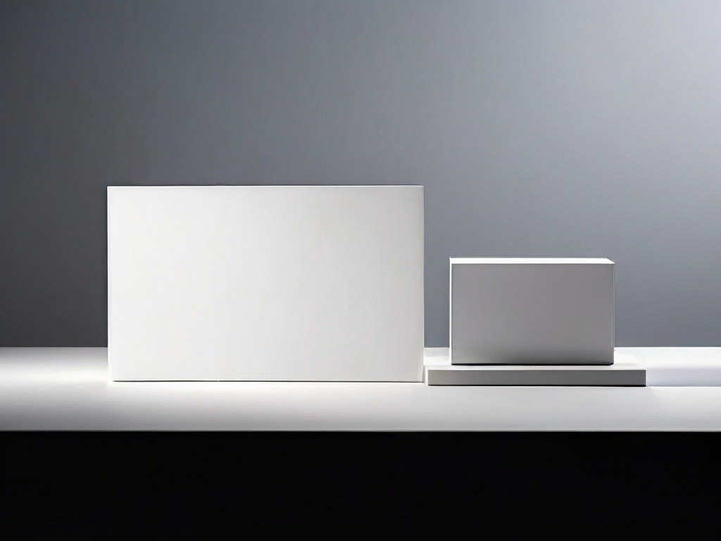 A clear display panel with a preview slot sits beside a stack of blank cards on a matte gray surface.